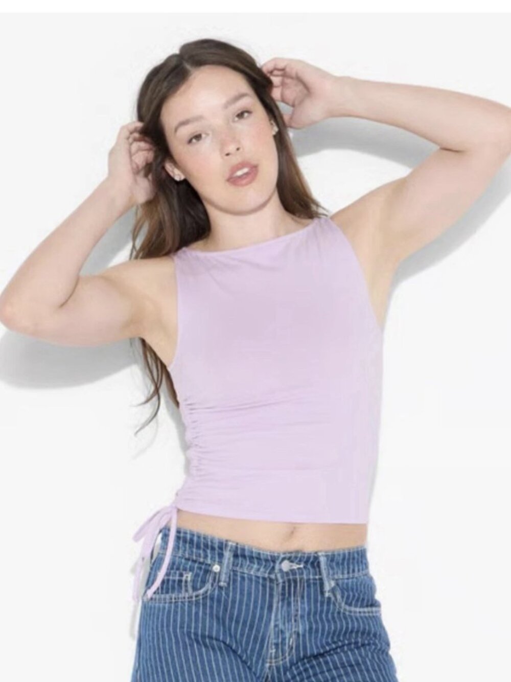Light Purple Sleeveless Tank Top Ruched Side Drawstring Feature - Size: XXS